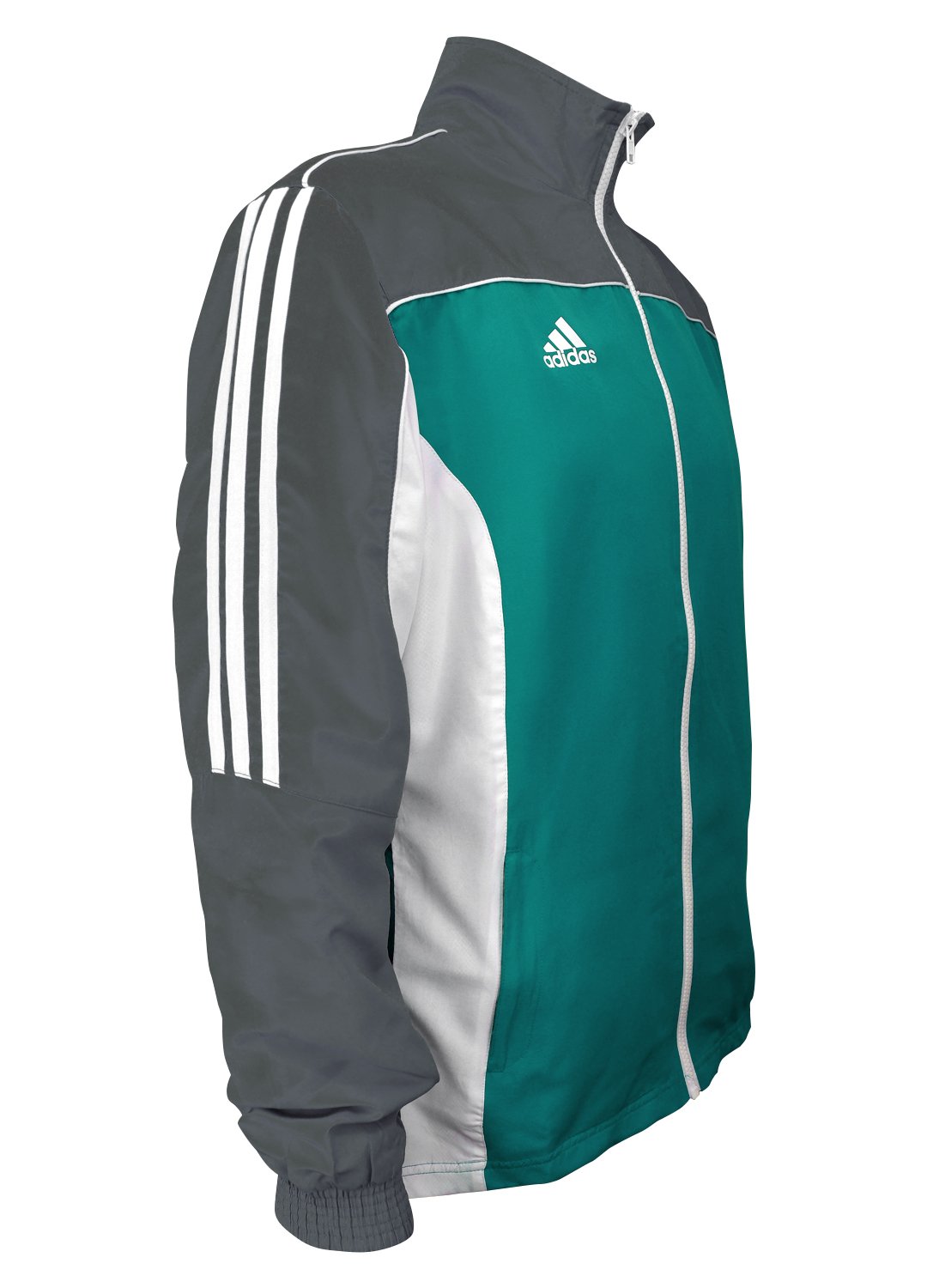 adidas Martial Arts 3-Stripes Light Tracksuit 100% Polyester Long Sleeve Jacket – Teal/Gray/White